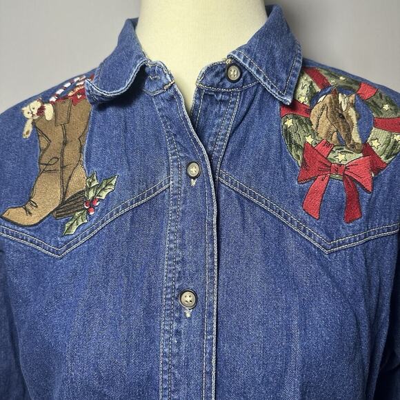 VTG Telluride Equestrian Denim Jacket Holiday Horse Embroidered Christmas Party - Picture 4 of 12